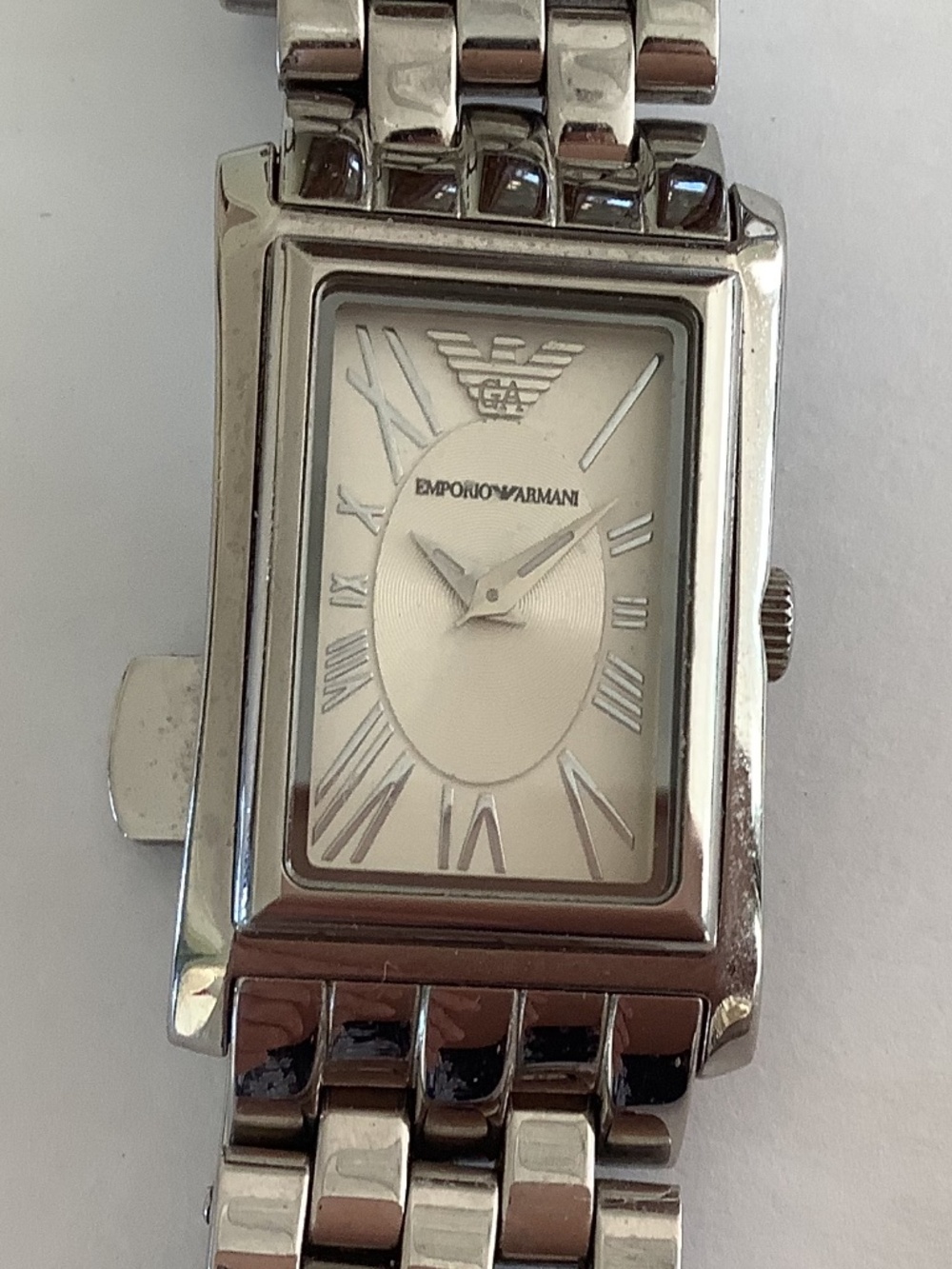 Ladies Armani watch silver rectangle face excellent condition